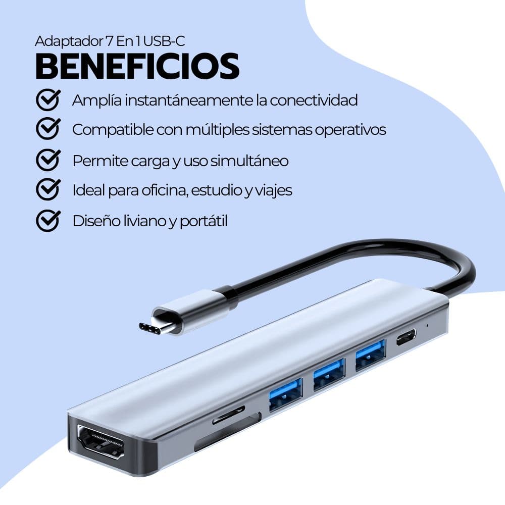 Adaptador 7 En 1 Usb-c Con Hdmi Y Puertos Usb para PC — imagen 3