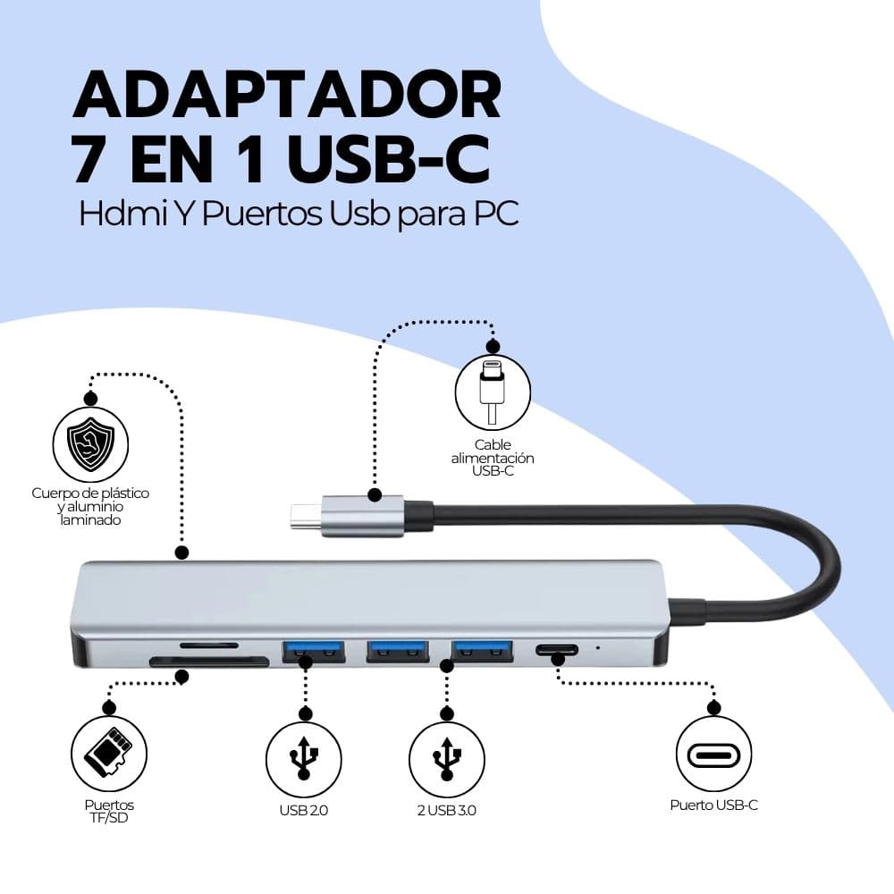 Adaptador 7 En 1 Usb-c Con Hdmi Y Puertos Usb para PC — imagen 4