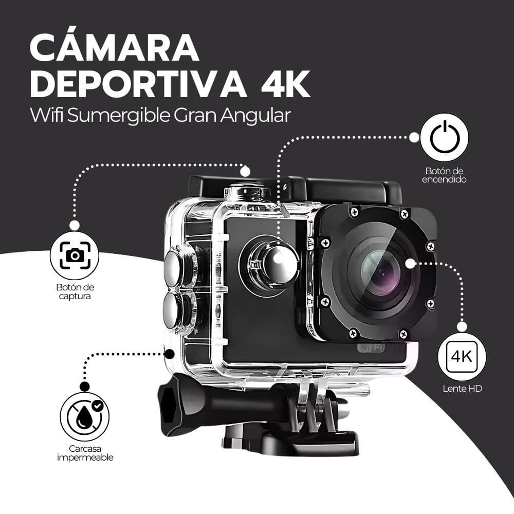 Cámara de Acción Deportiva 4K Wifi Sumergible Gran Angular — imagen 3