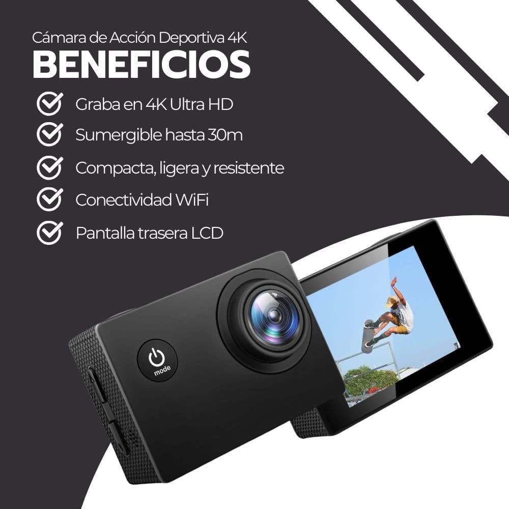 Cámara de Acción Deportiva 4K Wifi Sumergible Gran Angular — imagen 4