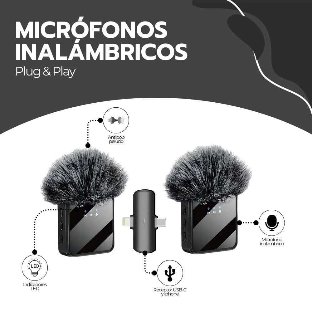 Micrófono Doble Inalámbrico con Receptor 2 en 1 Universal — imagen 3