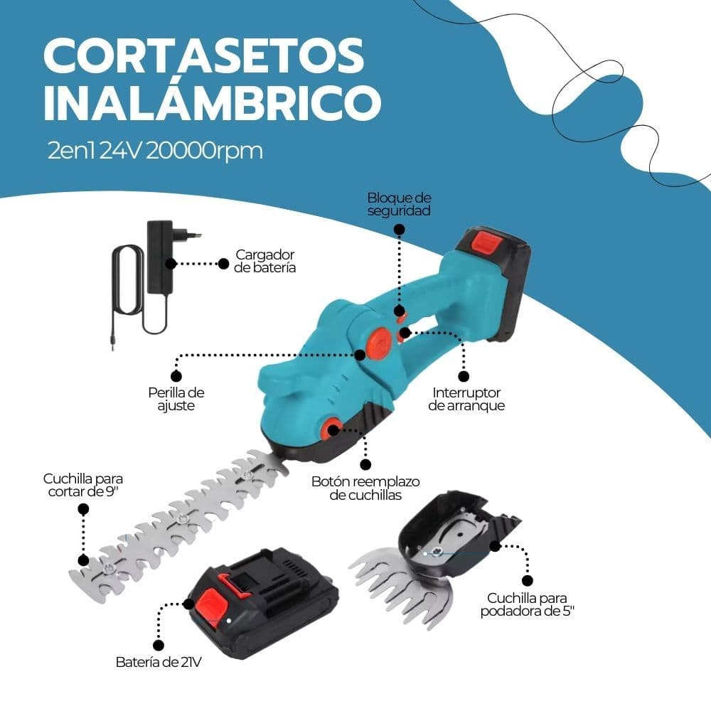 Cortasetos Inalámbrico 2en1 24V 20000rpm Azul — imagen 3