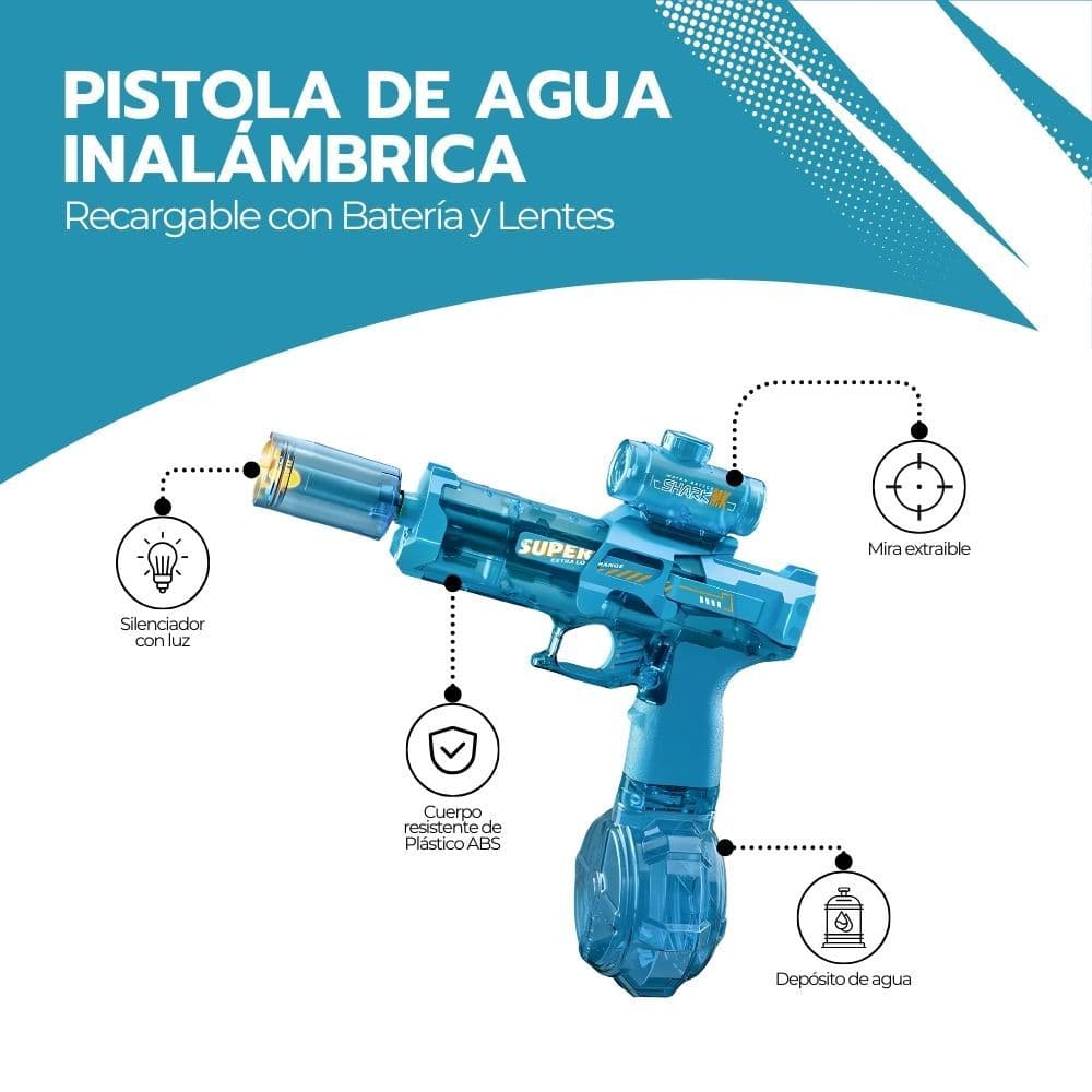 Pistola de Agua Inalámbrica Recargable con Batería y luz — imagen 3
