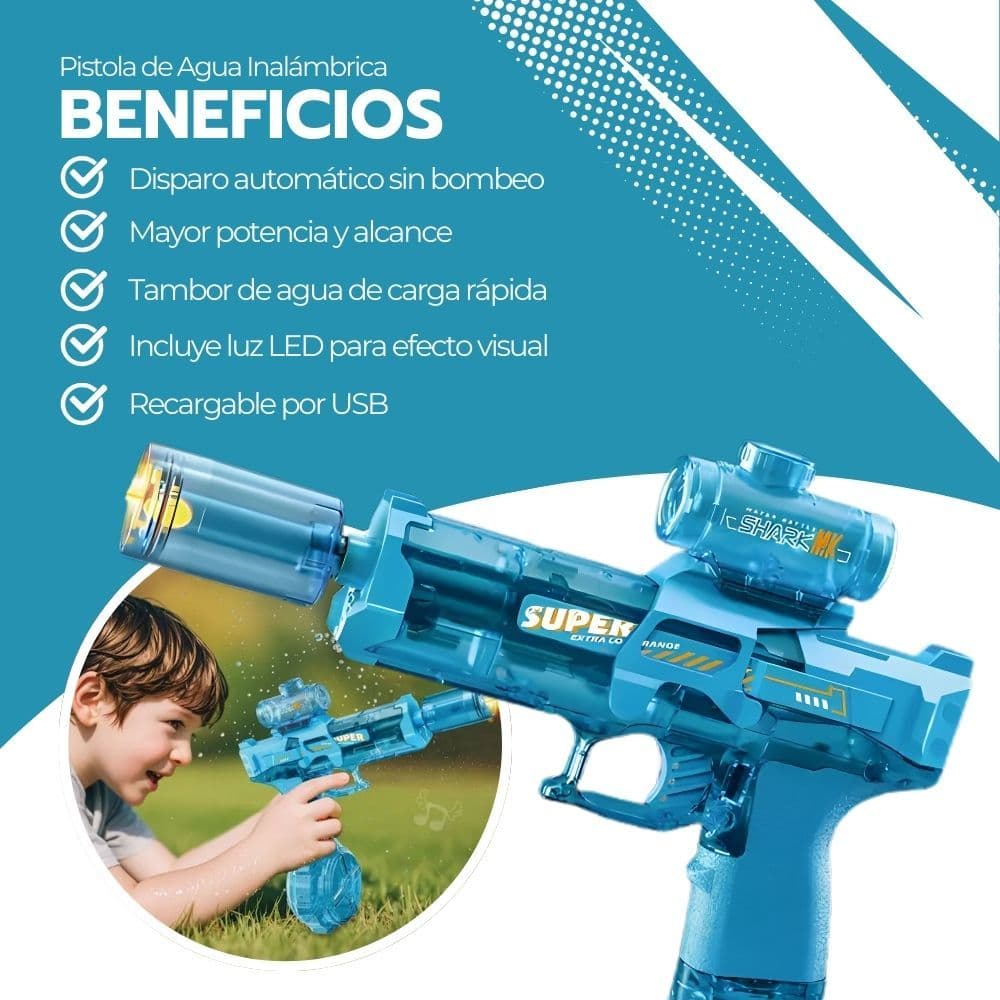 Pistola de Agua Inalámbrica Recargable con Batería y luz — imagen 4