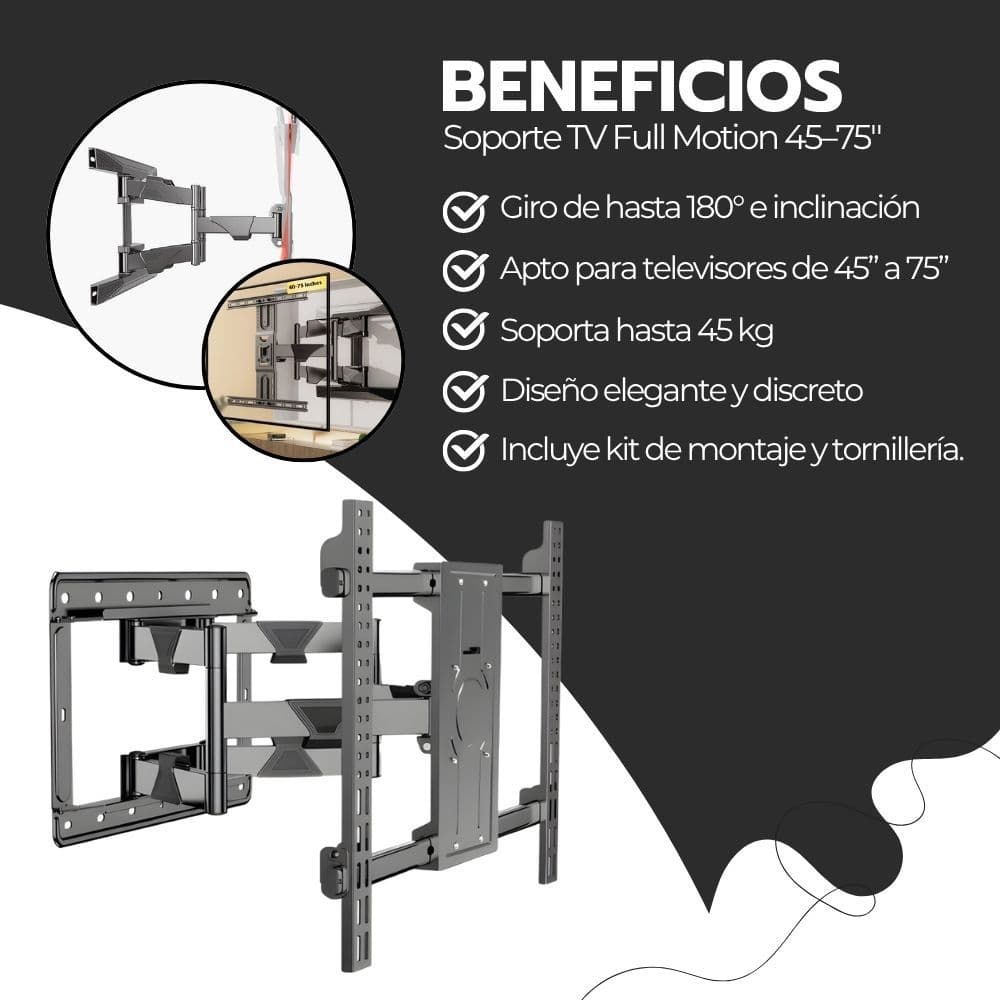 Soporte TV Full Motion 45–75" Acero Reforzado Giro 180° — imagen 4