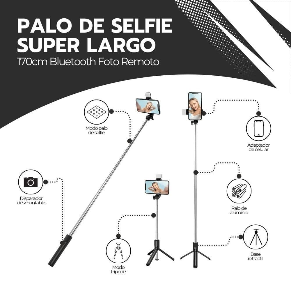 Trípode Super Largo Palo Selfie 170cm Bluetooth Foto Remoto — imagen 3