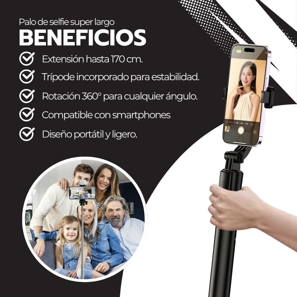 Trípode Super Largo Palo Selfie 170cm Bluetooth Foto Remoto — imagen 4