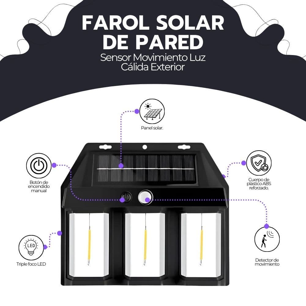 Farol Solar De Pared Sensor Movimiento Luz Cálida Exterior — imagen 3