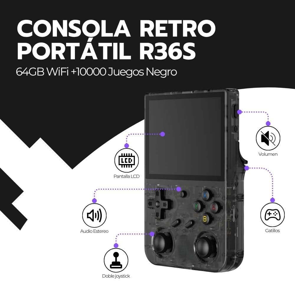 Consola Retro Portátil R36S 64GB WiFi +10000 Juegos Negro — imagen 3