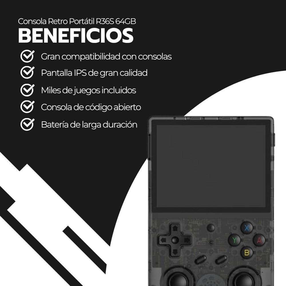 Consola Retro Portátil R36S 64GB WiFi +10000 Juegos Negro — imagen 4