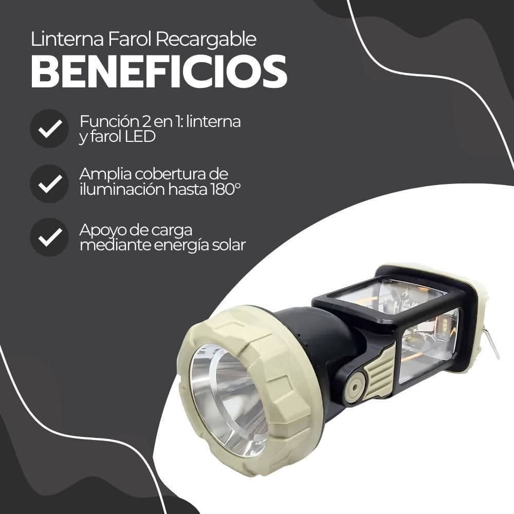 Linterna Farol Recargable De Mano 2en1 Multifuncional 180° — imagen 4