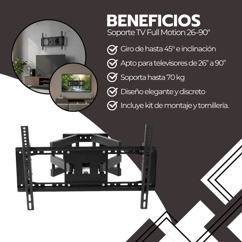 Soporte TV Full Motion 26–90" Acero Reforzado Giro 120 — imagen 4