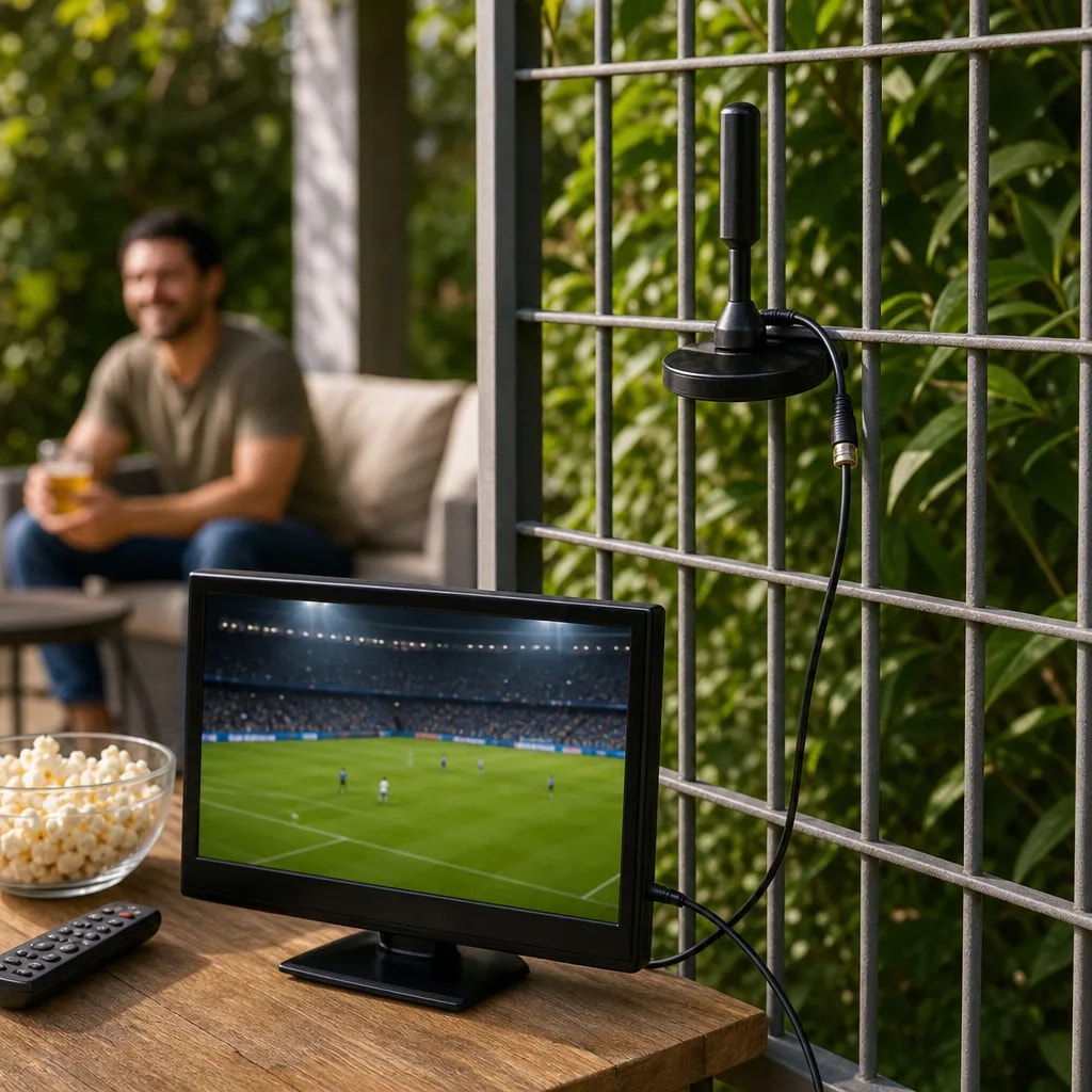 Terraza o patio con TV portátil