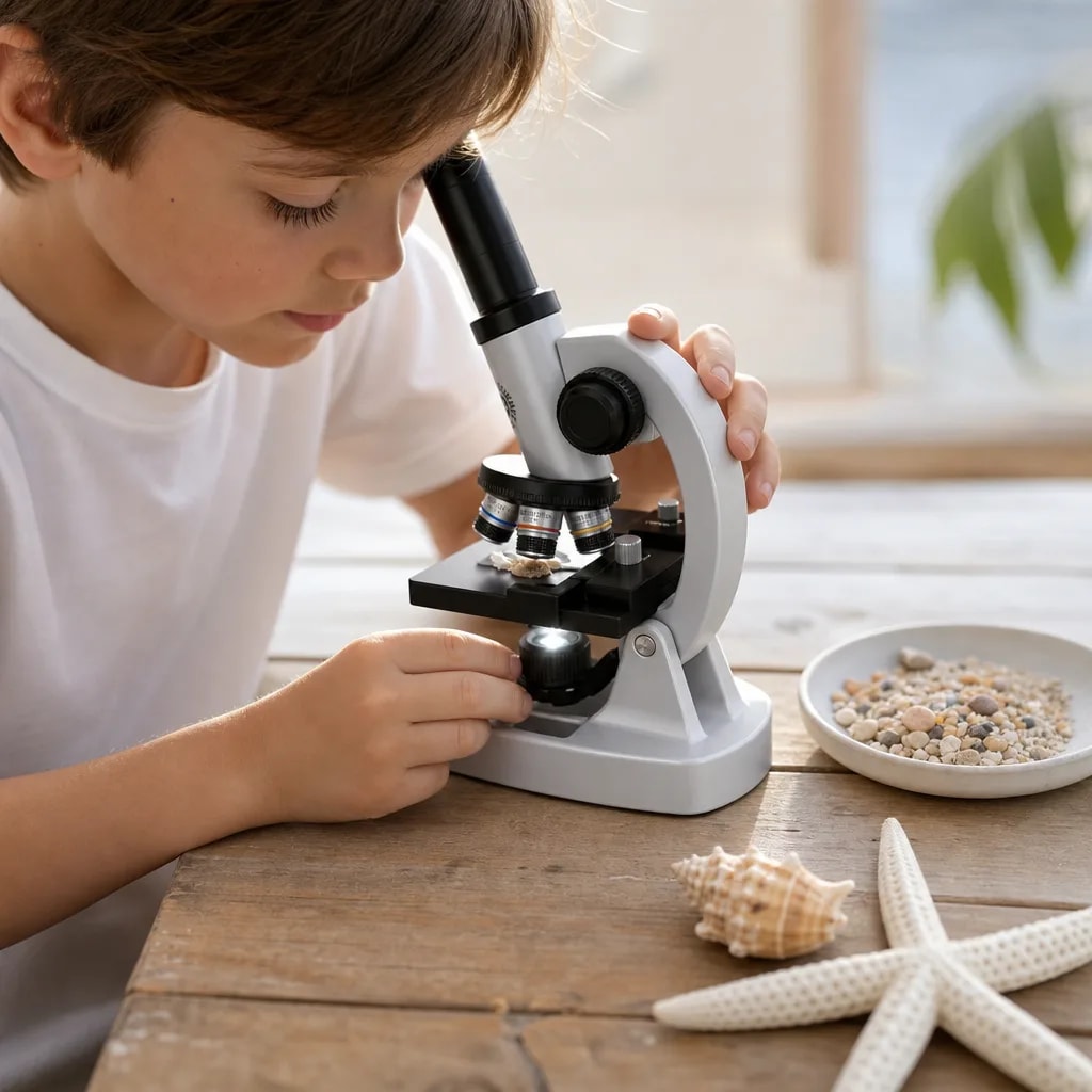 Descubriendo arena de la playa al microscopio