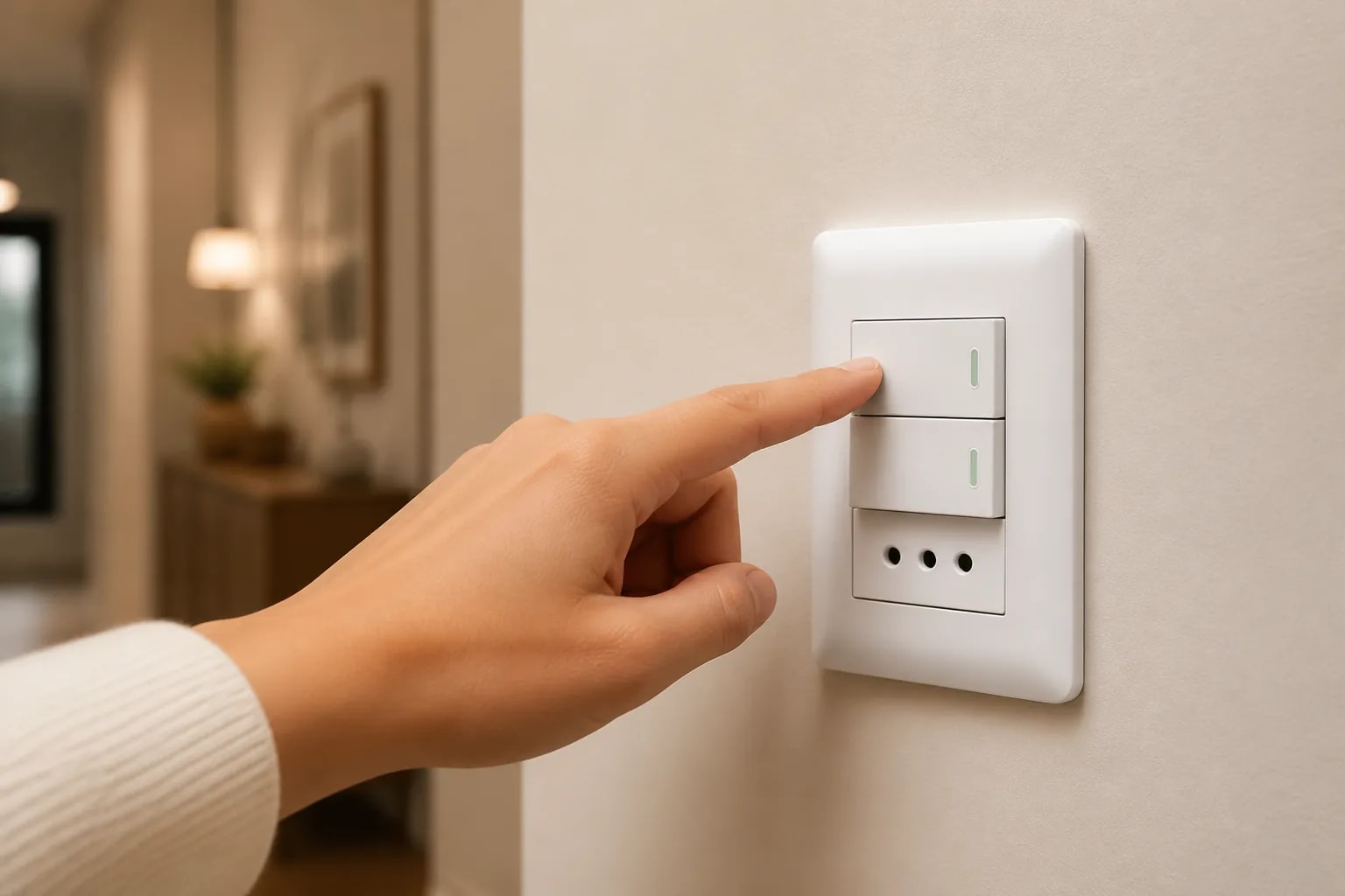 Enciende la luz del pasillo y la del living al instante