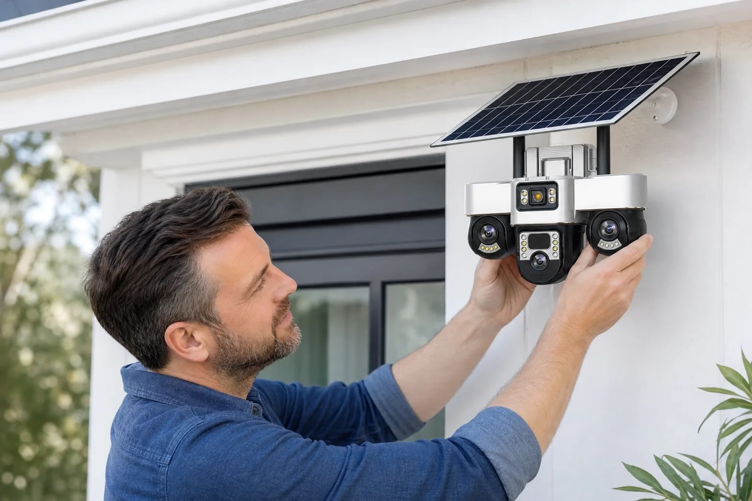 Cámara de Seguridad Solar Triple IP66 Visión Nocturna en detalle
