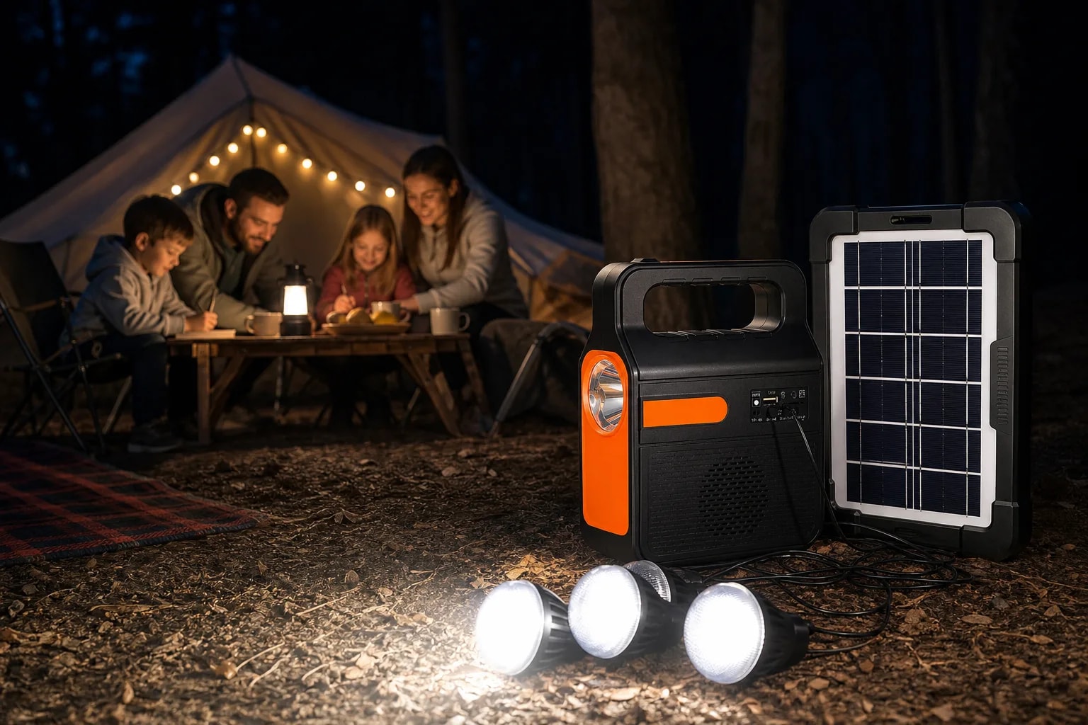 Kit Linterna Solar Ampolletas Lámpara Panel Solar Exteriores en detalle