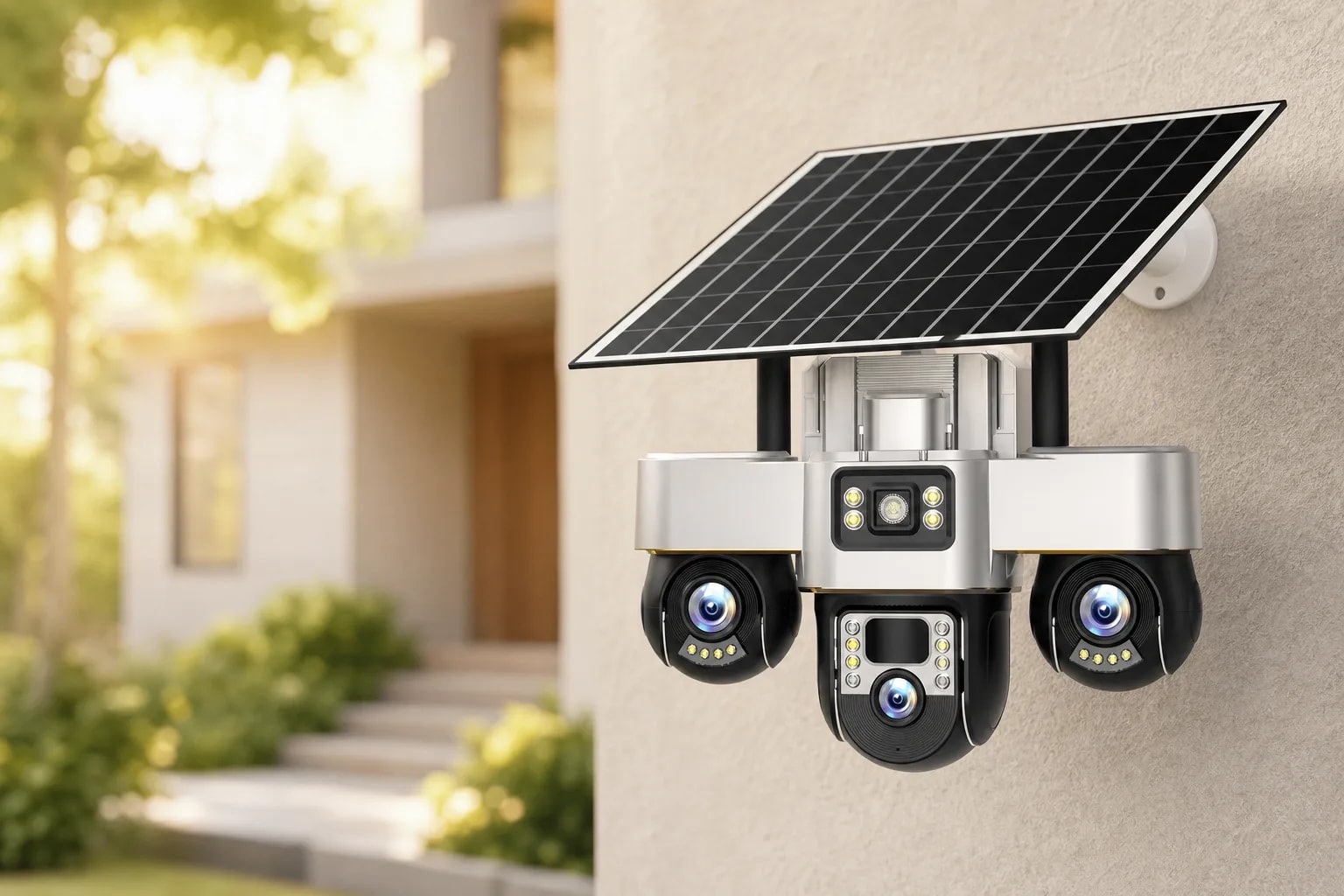 Cámara de Seguridad Solar Triple IP66 Visión Nocturna