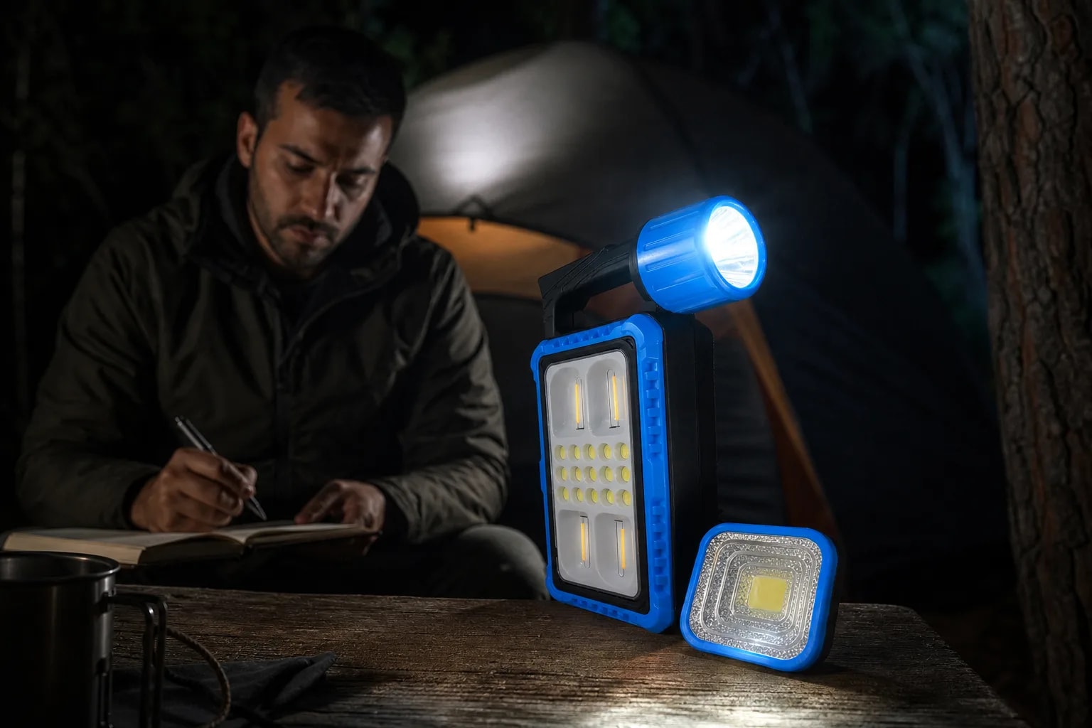 Linterna Farol LED Recargable Panel Solar Camping 5 en 1 en detalle