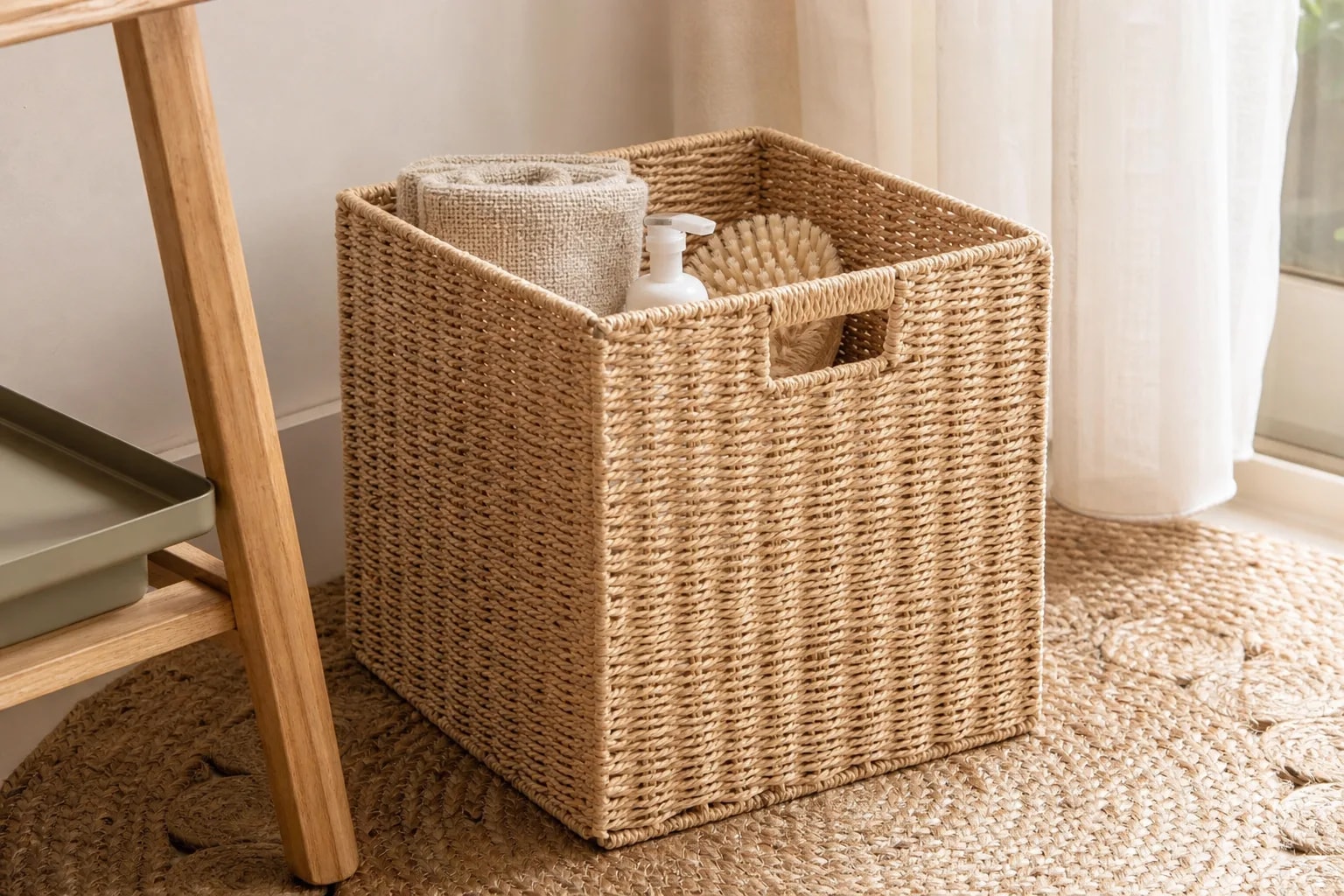 Cesta Canasto Organizador Decorativo De Mimbre Plegable en detalle