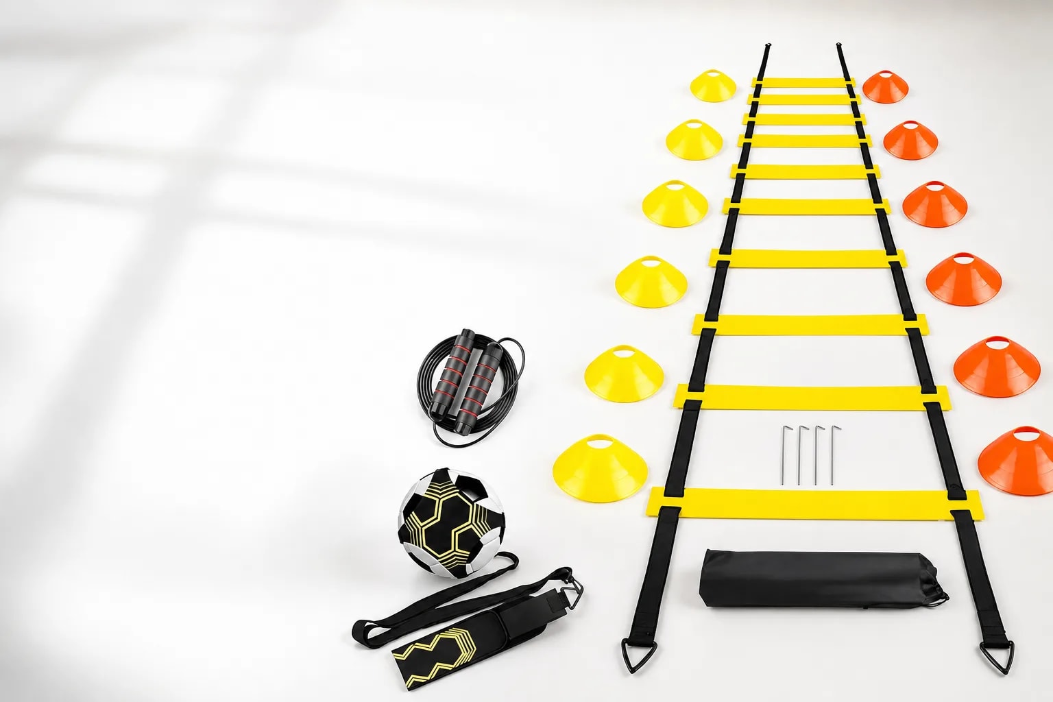 Kit Entrenamiento Agilidad Fútbol con Escalera de Coordinación, Conos y Cuerda de Salto | Equipamiento Deportivo para Velocidad y Resistencia