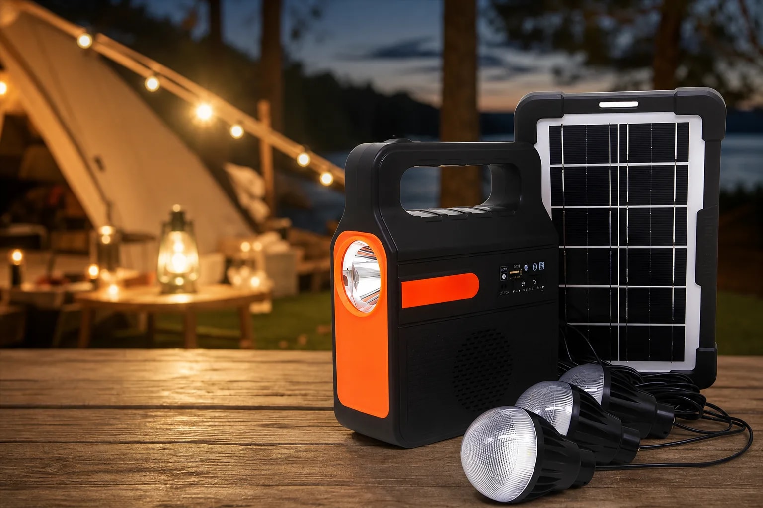 Kit Linterna Solar Ampolletas Lámpara Panel Solar Exteriores