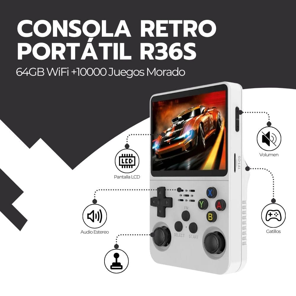 CONSOLA RETRO PORTATIL R36S 64GB WIFI +10000 JUEGOS BLANCO — imagen 3