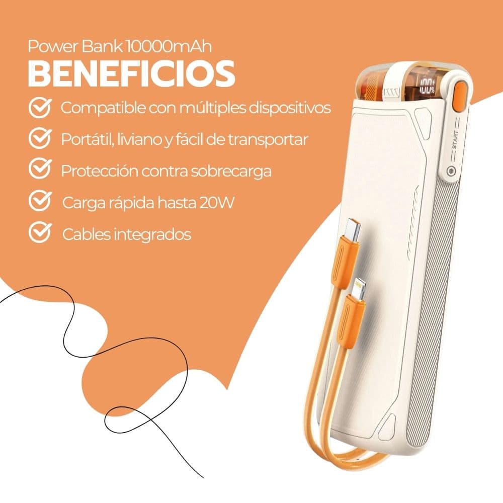Power Bank 10000mah Carga Rápida 20w Usb-c Naranja — imagen 4