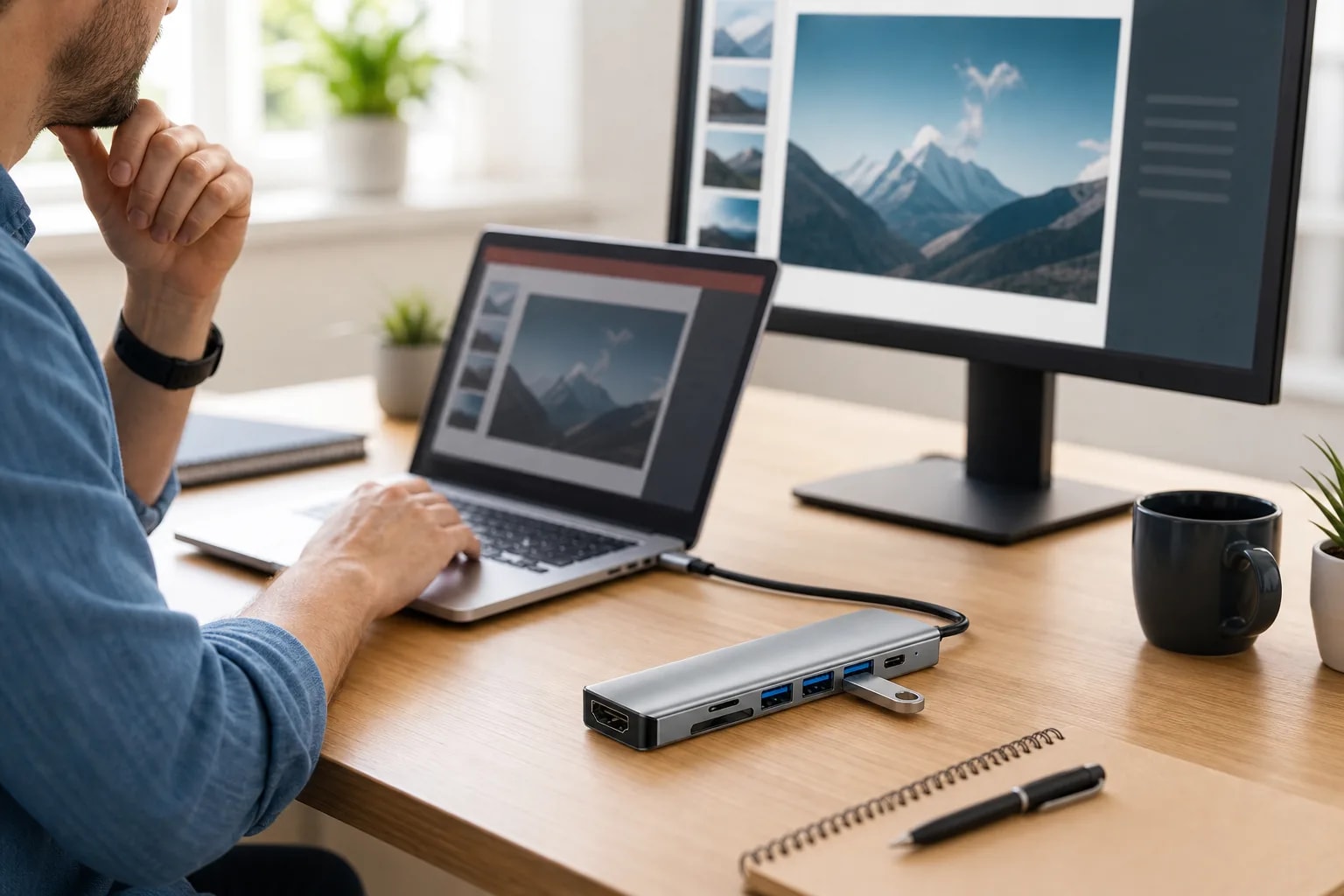 Conecta monitor, carga y transfiere