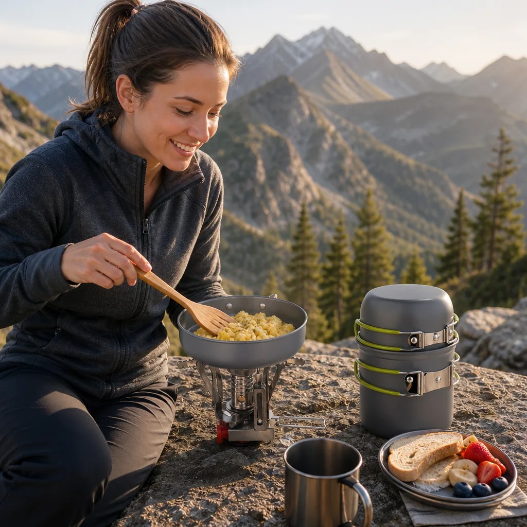 Desayuno rápido en la montaña
