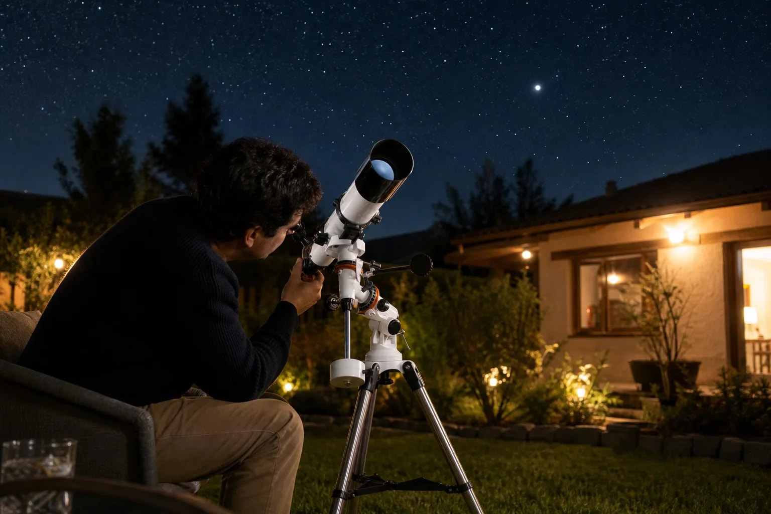 Observando Saturno desde el patio