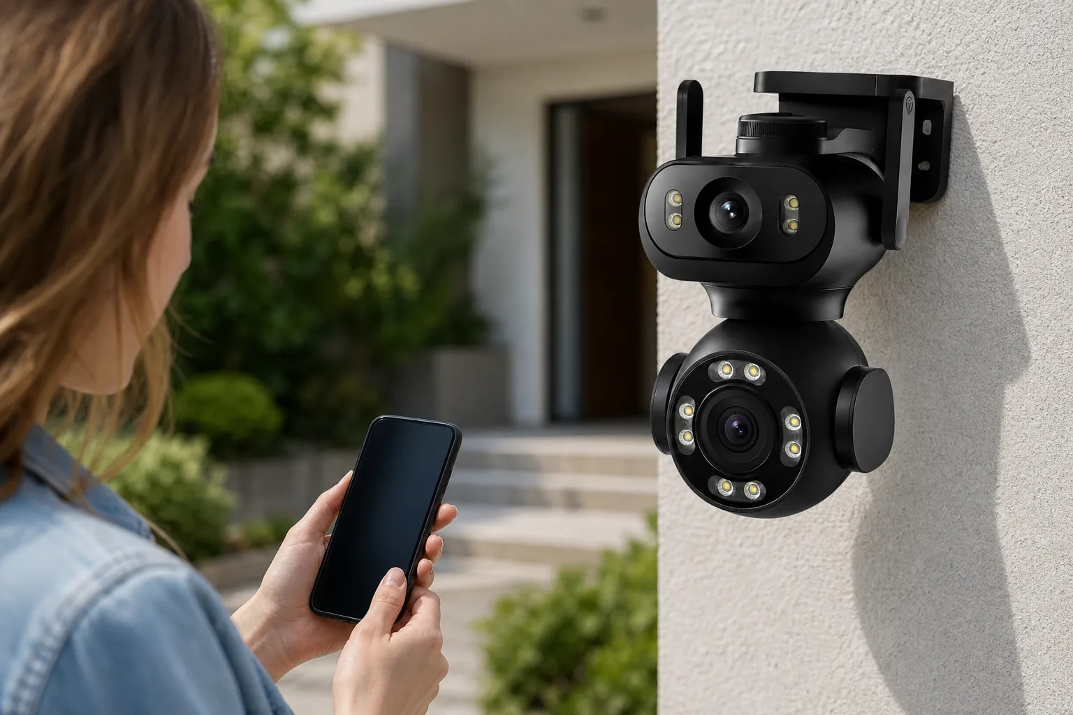 Cámara Vigilancia WiFi IA Doble Lente Movimiento PTZ en detalle