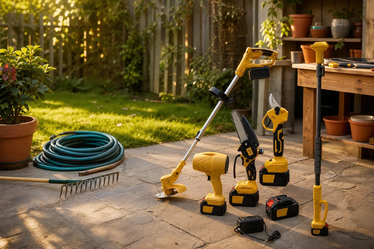 Herramienta Multifuncional Inalámbrica 5 en 1 para Jardinería | Kit con Motosierra, Orilladora y Soplador | Incluye 2 Baterías y Cargador | Novystor