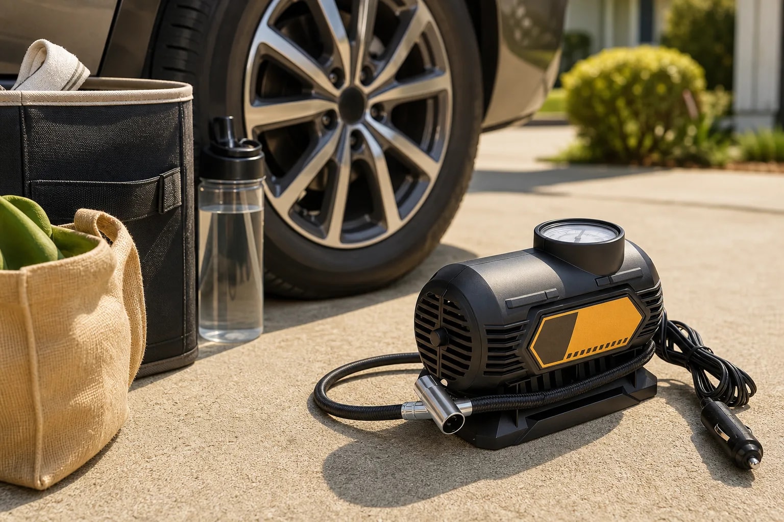 Compresor de Aire para Auto Portátil 12V | Inflador de Neumáticos 120 PSI con Manómetro y Accesorios | Compacto para Vehículo | Novystor