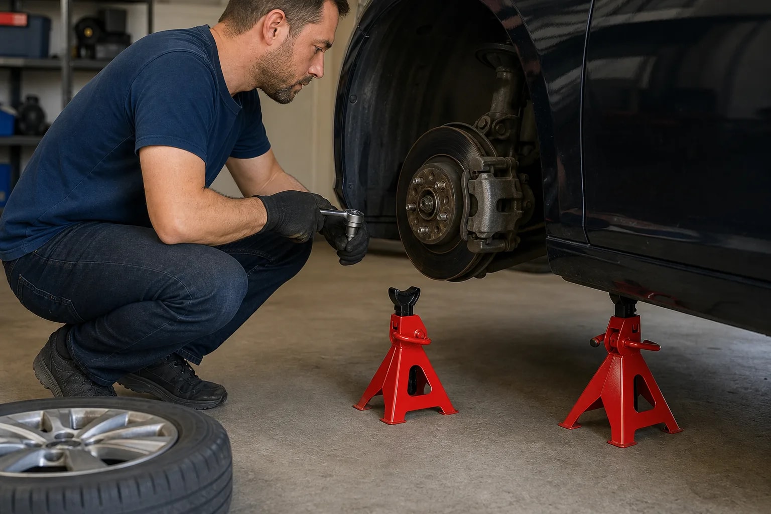 Caballetes de madera para auto 3 toneladas | Set de 2 banquillos mecánicos ajustables de 28,5 a 42 cm con estructura de acero reforzado | Novystor en detalle