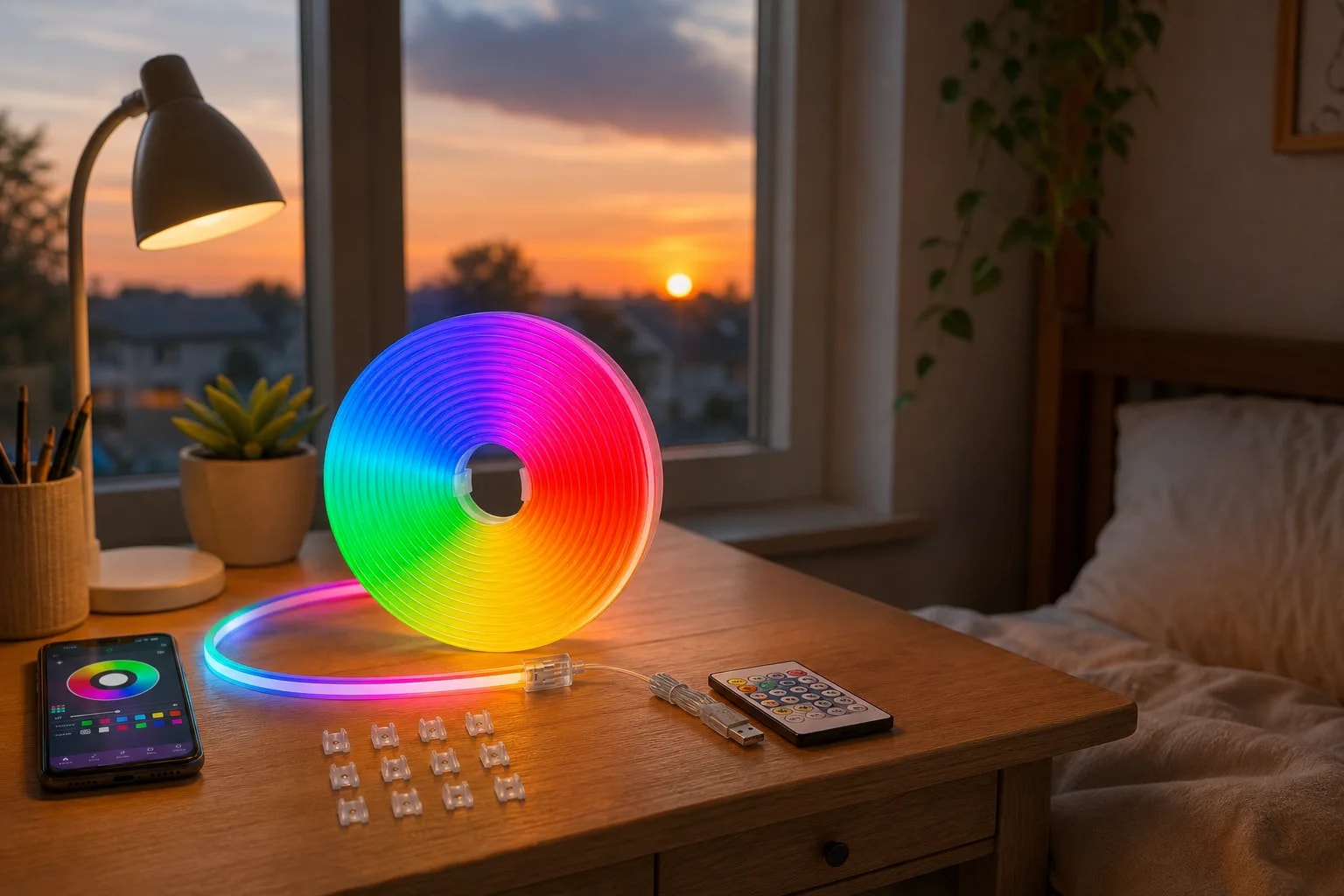 Tira LED Neón RGB 5 Metros con Bluetooth y Control USB | Cinta de Luces Flexible para Decorar Dormitorio, Escritorio o Sala | Novystor en detalle