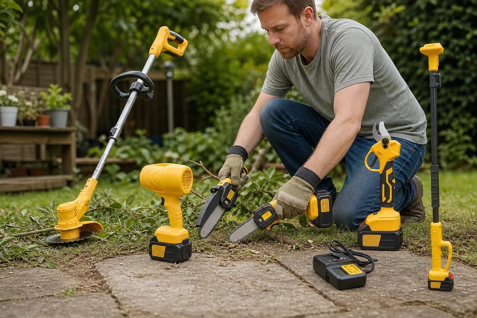 Herramienta Multifuncional Inalámbrica 5 en 1 para Jardinería | Kit con Motosierra, Orilladora y Soplador | Incluye 2 Baterías y Cargador | Novystor en detalle