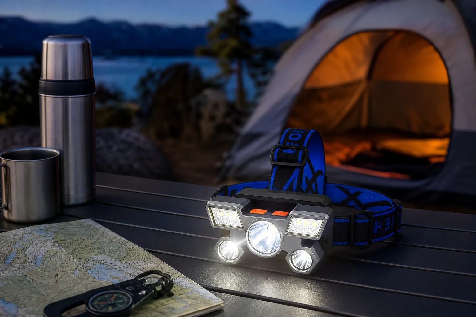 Linterna de Cabeza Recargable USB-C con 5 LEDs | Frontal Manos Libres Resistente al Agua para Camping y Trabajo Nocturno | Novystor
