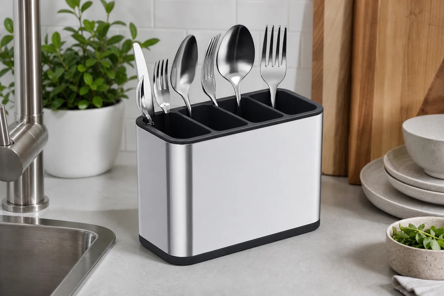 Organizador de Cubiertos Escurridor Cocina Acero Inoxidable en detalle