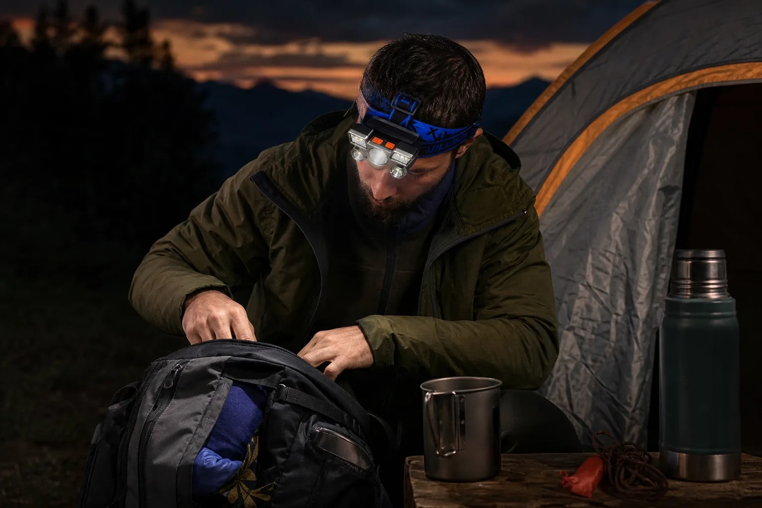 Linterna de Cabeza Recargable USB-C con 5 LEDs | Frontal Manos Libres Resistente al Agua para Camping y Trabajo Nocturno | Novystor en detalle