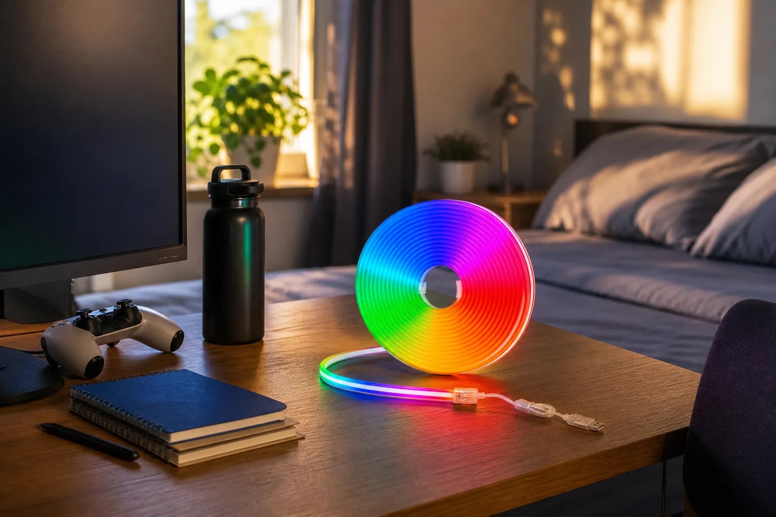 Tira LED Neón RGB 5 Metros con Bluetooth y Control USB | Cinta de Luces Flexible para Decorar Dormitorio, Escritorio o Sala | Novystor