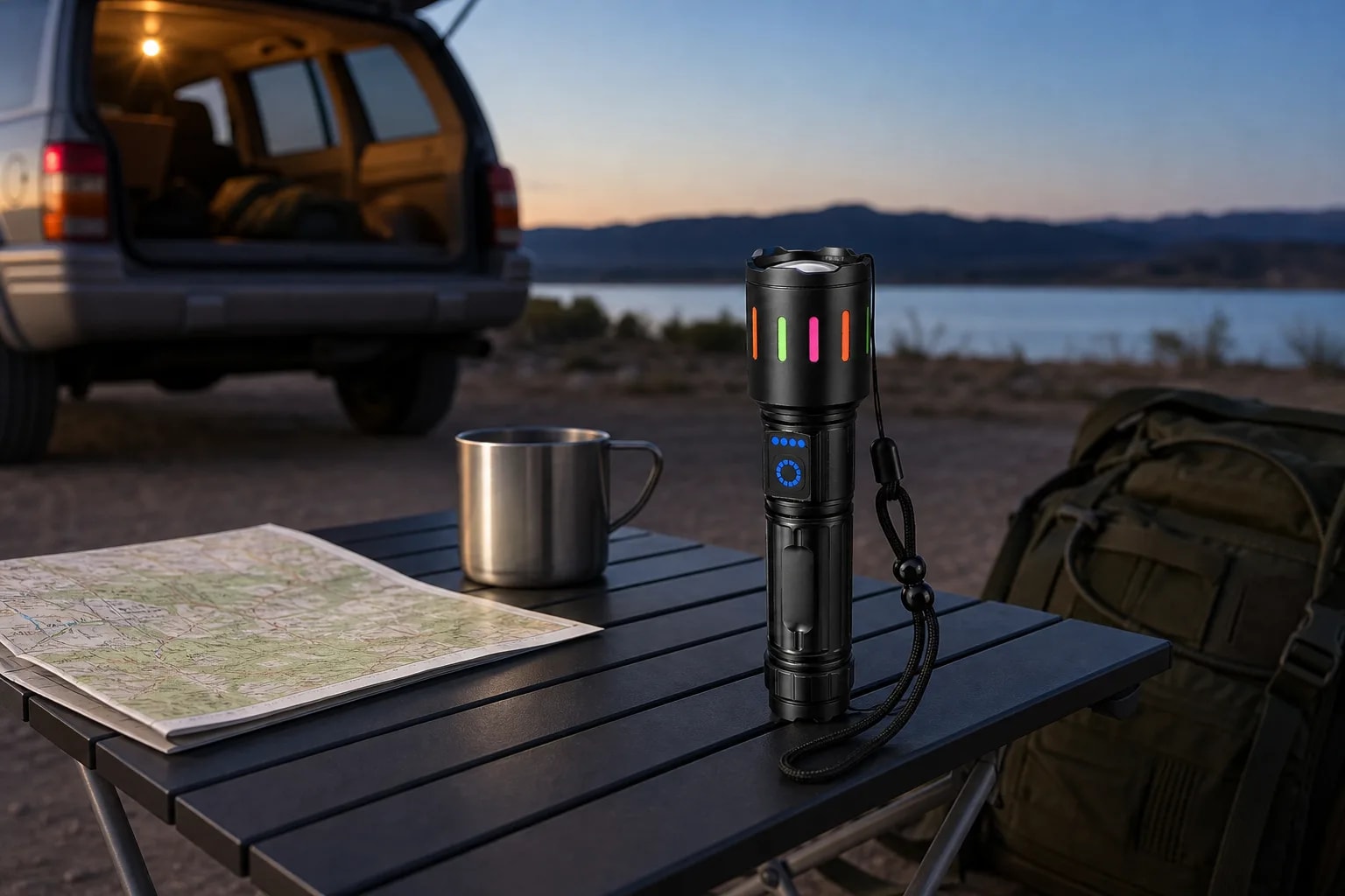 Linterna tactica recargable 20000 lumenes | 80W con zoom 500m y 7 modos | Power Bank USB-C