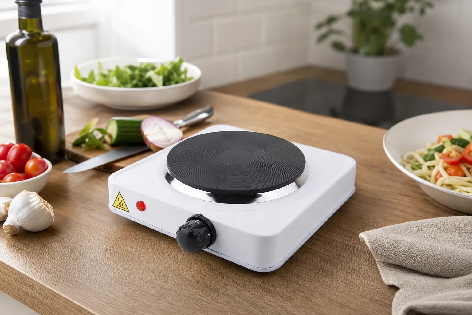 Cocinilla Eléctrica Portátil 1 Plato 155mm Acero Inox Color Blanco en detalle