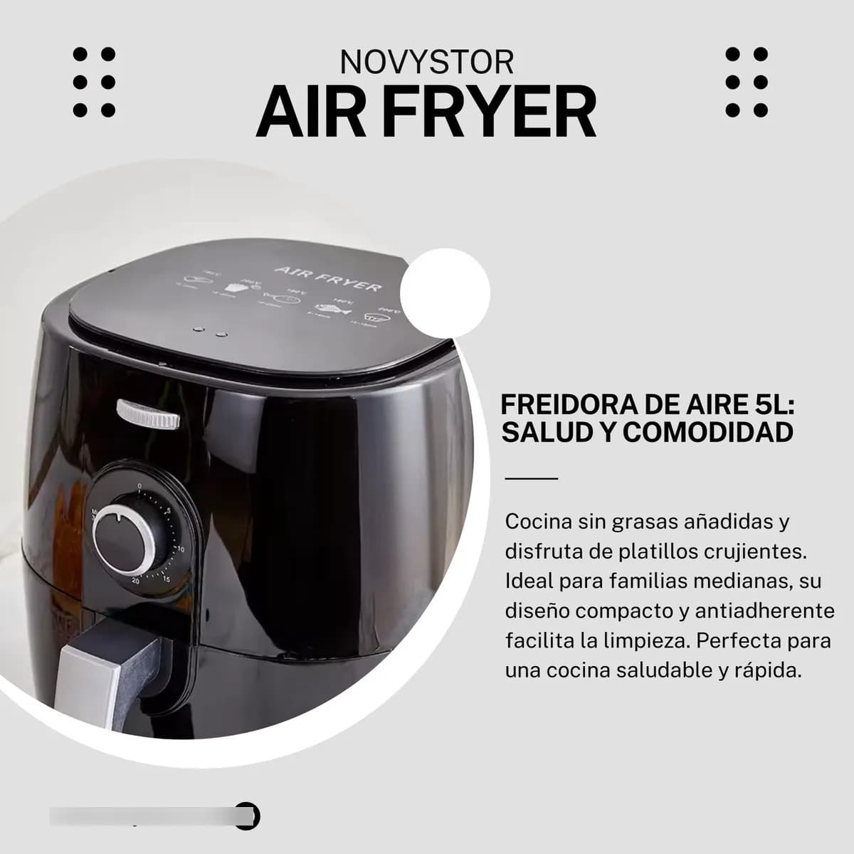 Freidora De Aire Libre Aceite 5.0 L Air Fryer Papas Fritas Negro — imagen 4