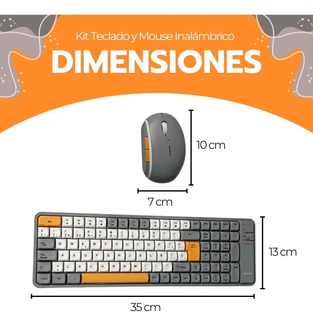 Kit Teclado Y Mouse Inalámbrico Numérico Bluetooth Usb Amarillo Gris Oscuro — imagen 8