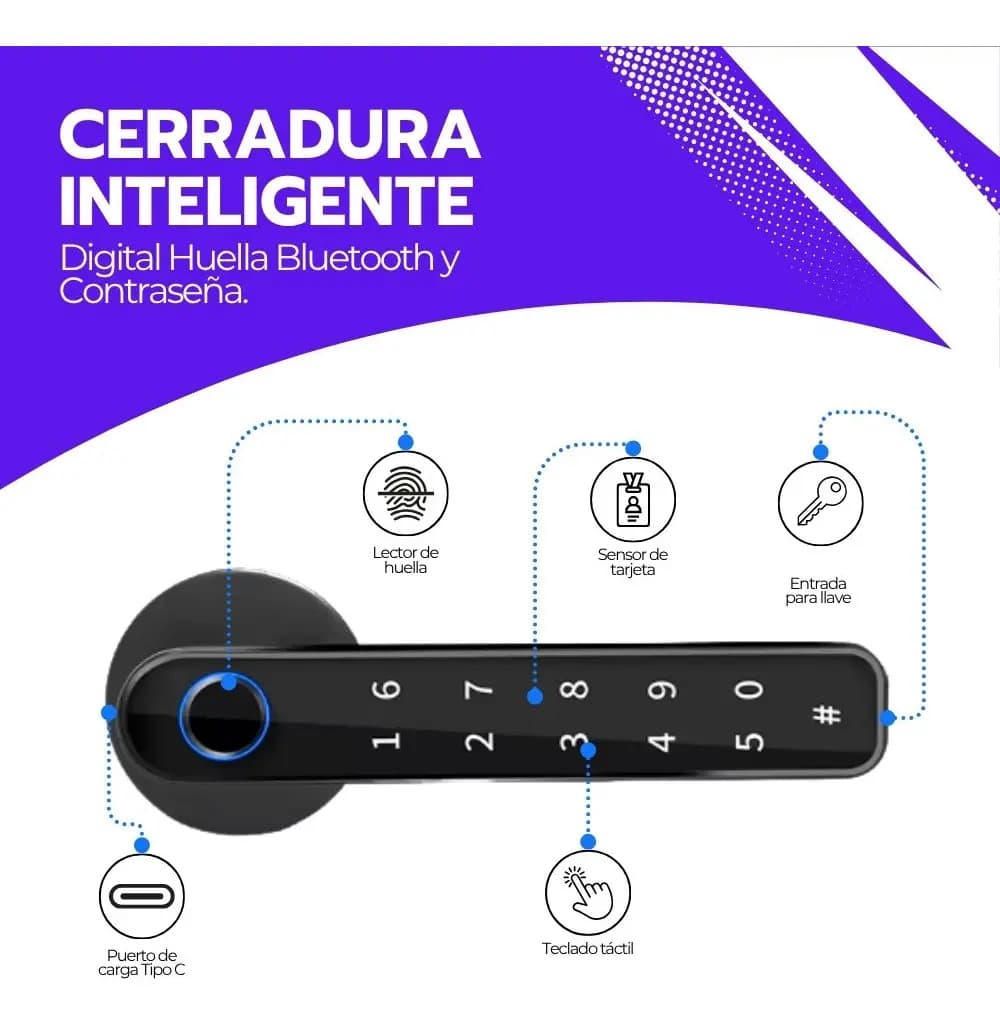 Cerradura Inteligente Digital Huella Bluetooth Y Contraseña Negro — imagen 3