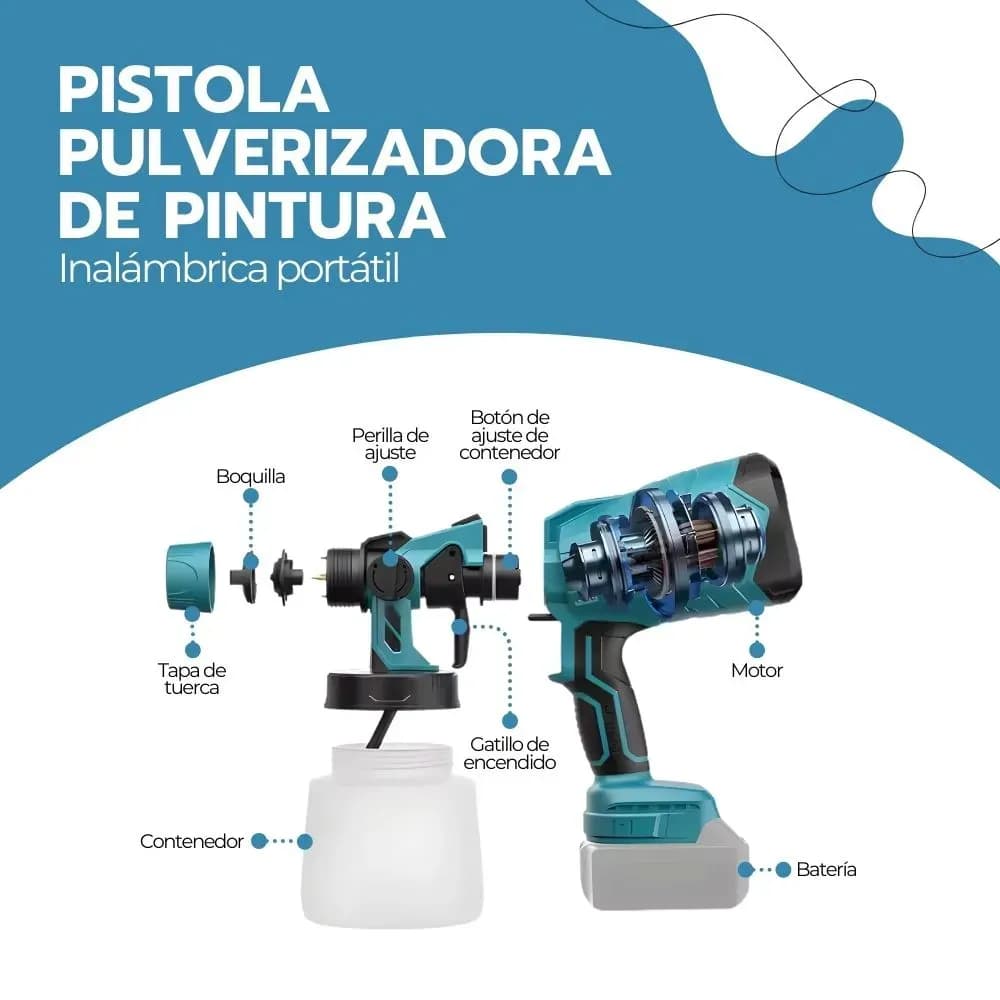 Pistola Pulverizadora De Pintura Inalámbrica Portátil Azul — imagen 3