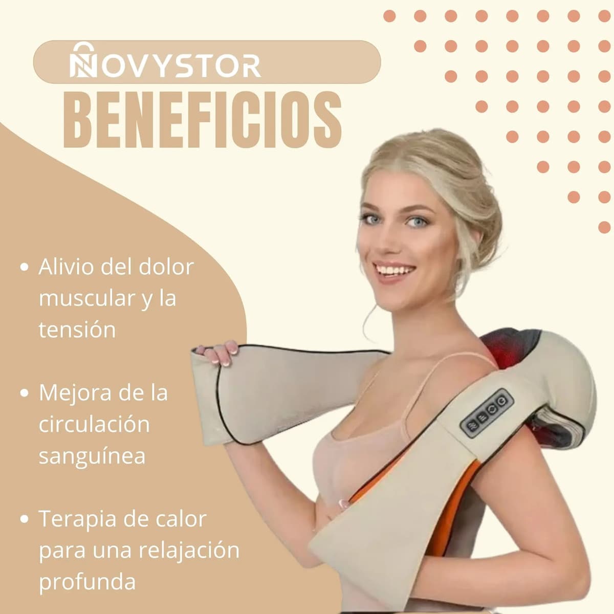 Masajeador Profesional De Espalda Hombro Cuello Relajación Beige Y Naranja — imagen 3