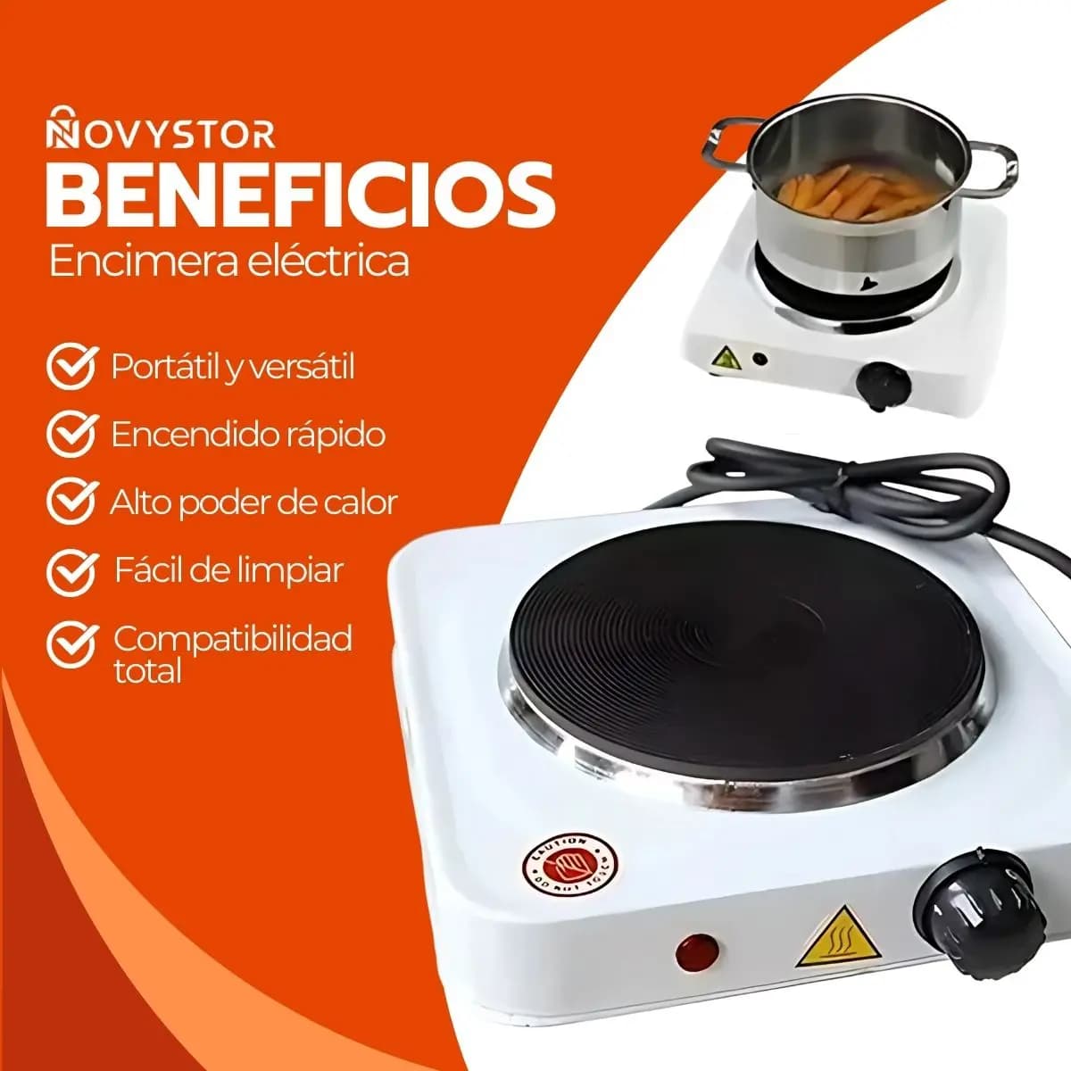 Cocinilla Eléctrica Portátil 1 Plato 155mm Acero Inox Color Blanco — imagen 5