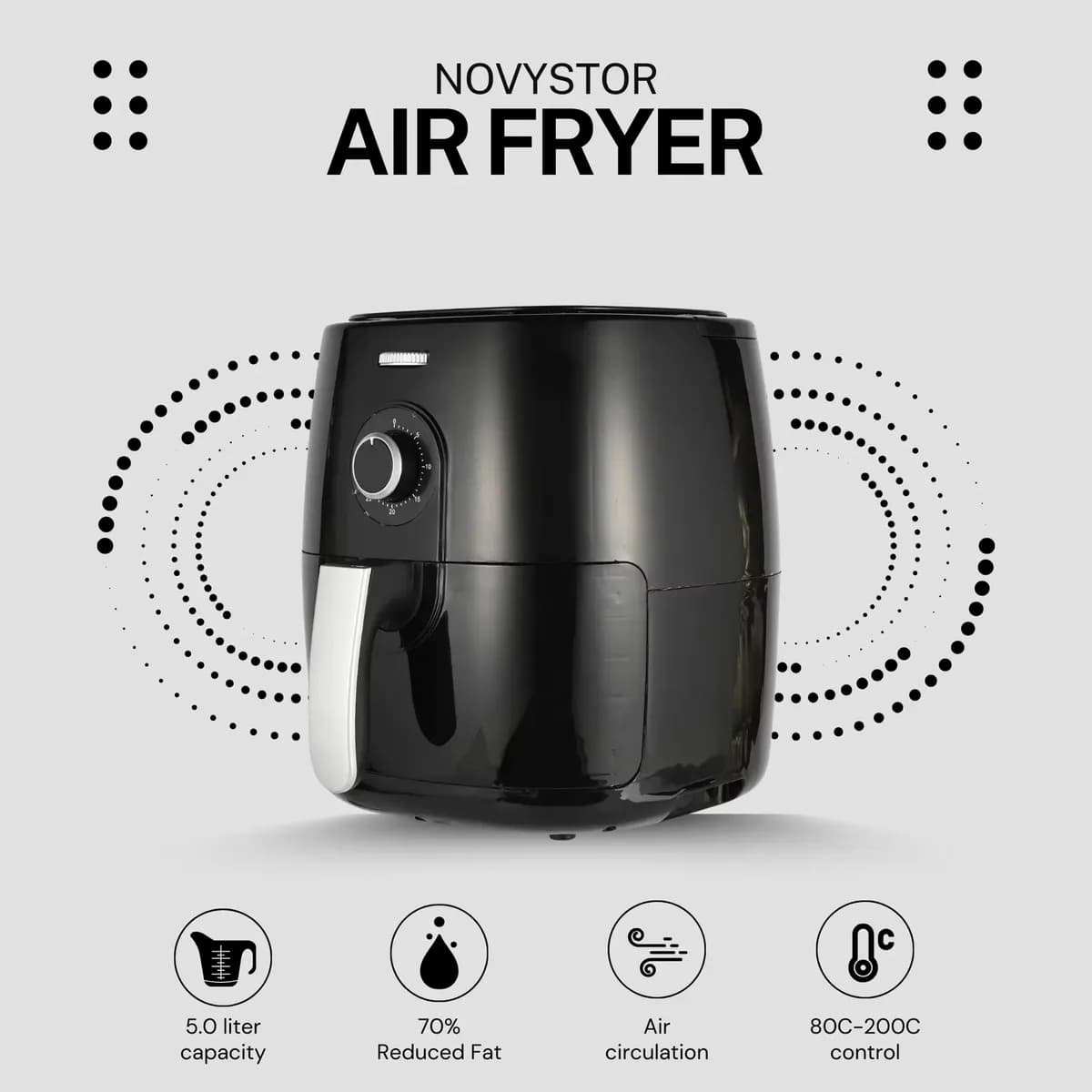 Freidora De Aire Libre Aceite 5.0 L Air Fryer Papas Fritas Negro — imagen 2